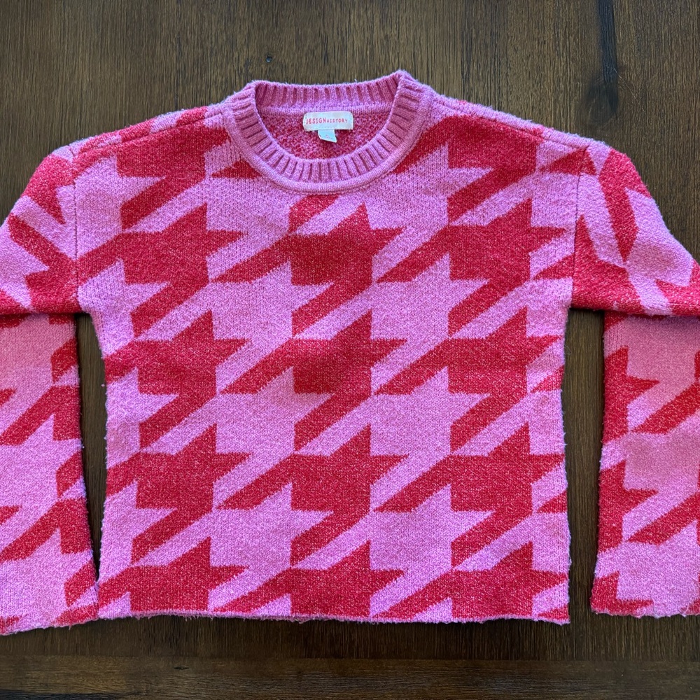 Design History Pink and Red Houndstooth Sweater